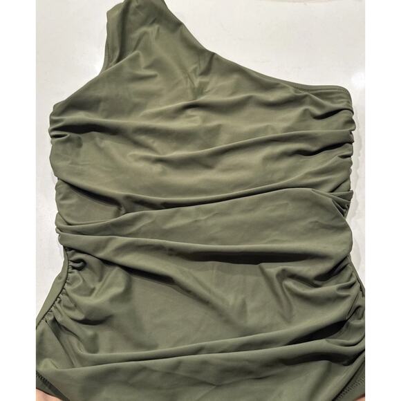 J. Crew One Shoulder Green Bathing Suit Women’s Size 8 Ruched One Piece READ - Picture 2 of 11